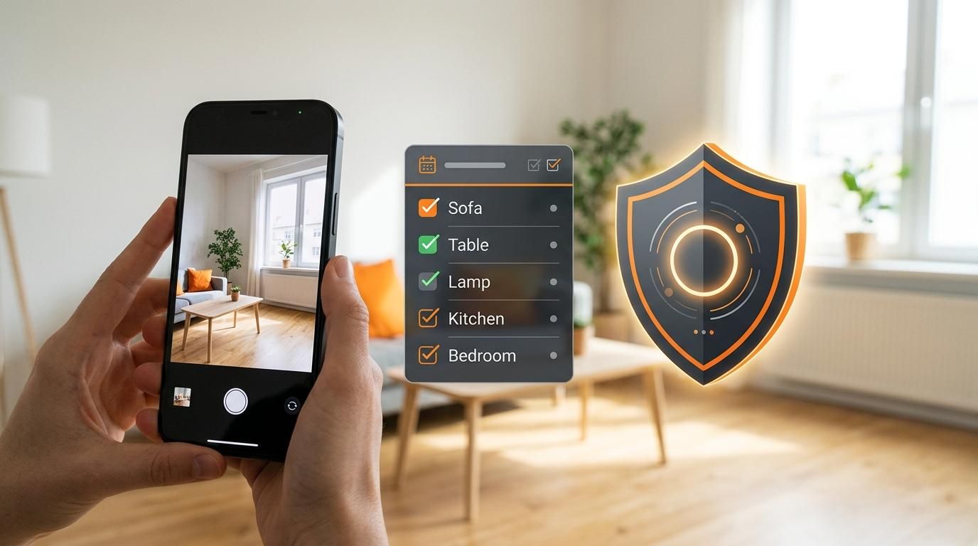 A smartphone creating a digital inventory for a rental deposit protection.
