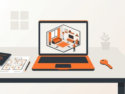Laptop showing a digital apartment tour, passport, and floor plan, highlighting the first digital visit.