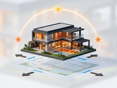 Render isométrico 3D de una casa moderna que muestra cómo las fotos solas ya no venden propiedades en Uruguay mediante suites visuales digitales.