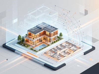 Isometric render of a modern mansion showing conflicting measurements and duplicate outlines that undermine buyer trust.